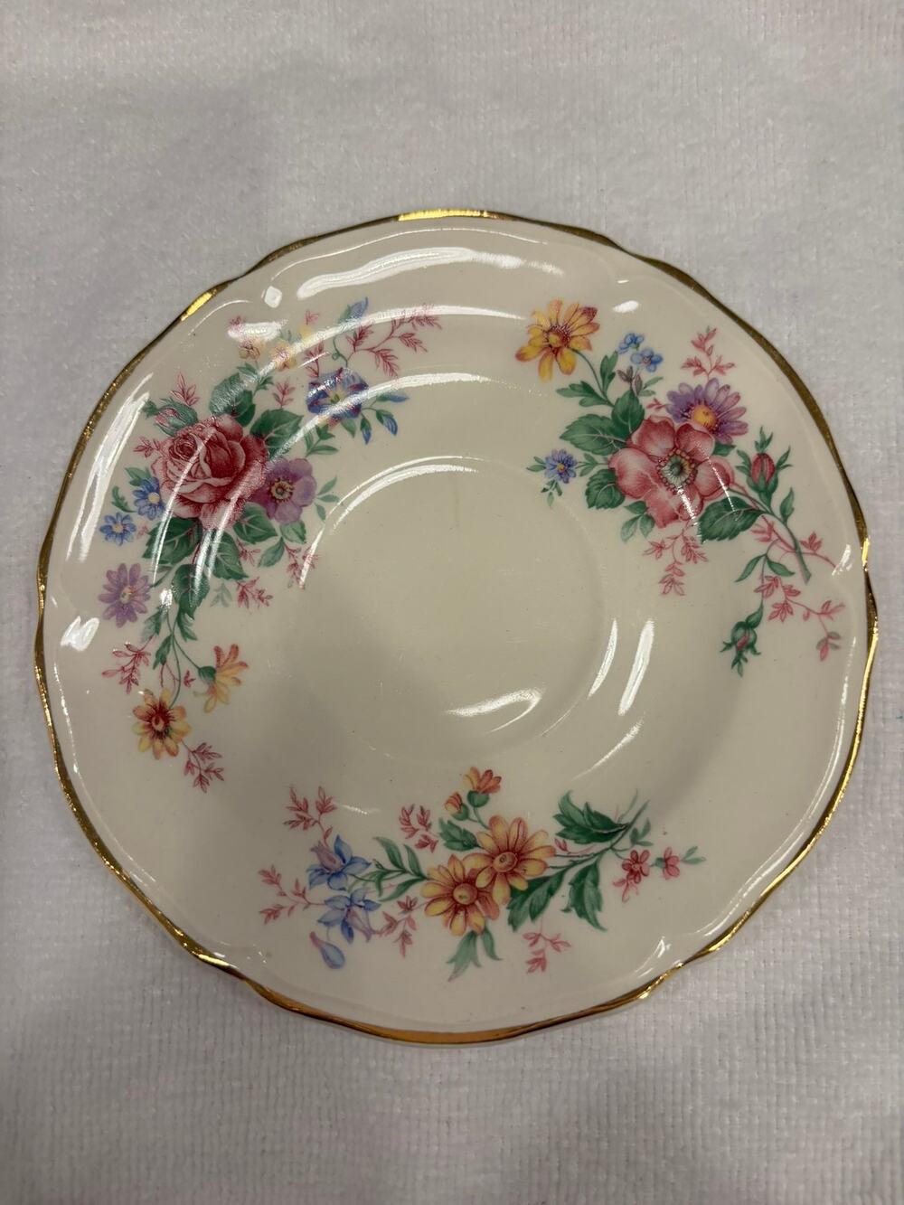 Edwin M Knowles China Co. Semi Vitreous China Floral Plate 5.75" White Gold Trim